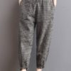 Casual High Drawstring Waist Plaid Check Long Harem Pants - Image 4