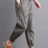 Casual High Drawstring Waist Plaid Check Long Harem Pants - Image 5