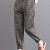 Casual High Drawstring Waist Plaid Check Long Harem Pants - Image 6