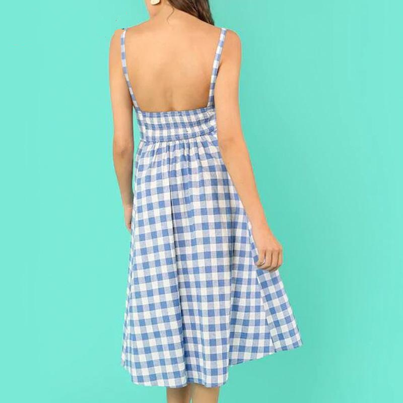Casual Plaid Spaghetti Strap High Street V Neck Sundress - Image 2