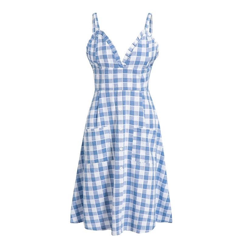 Casual Plaid Spaghetti Strap High Street V Neck Sundress - Image 5