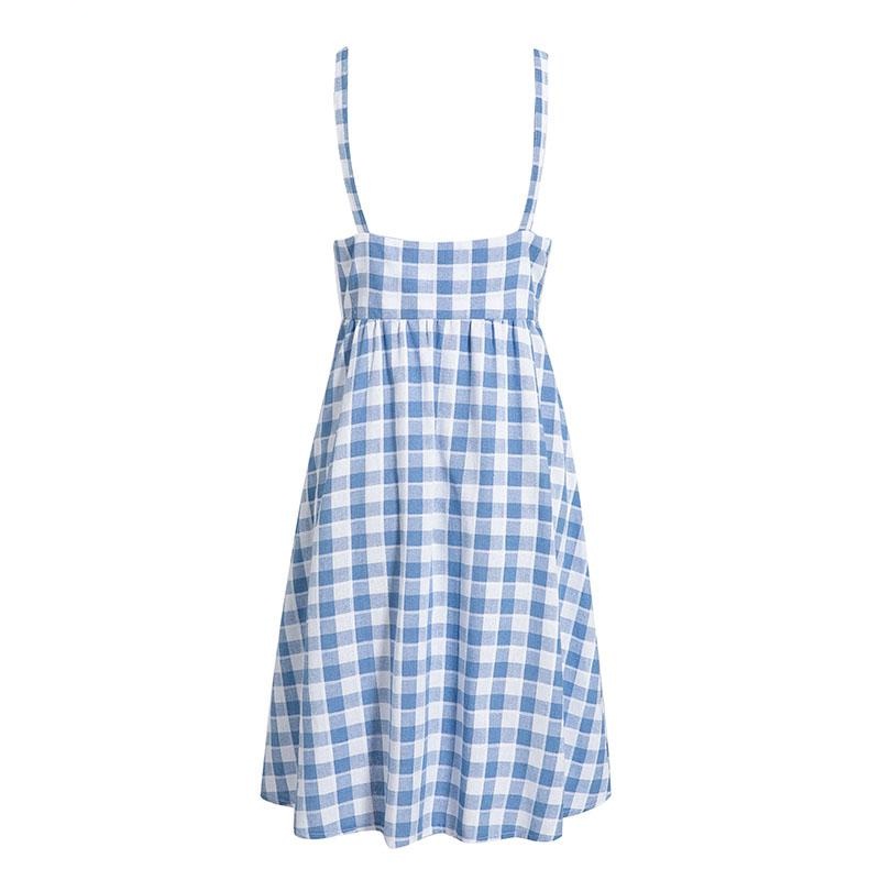 Casual Plaid Spaghetti Strap High Street V Neck Sundress - Image 6
