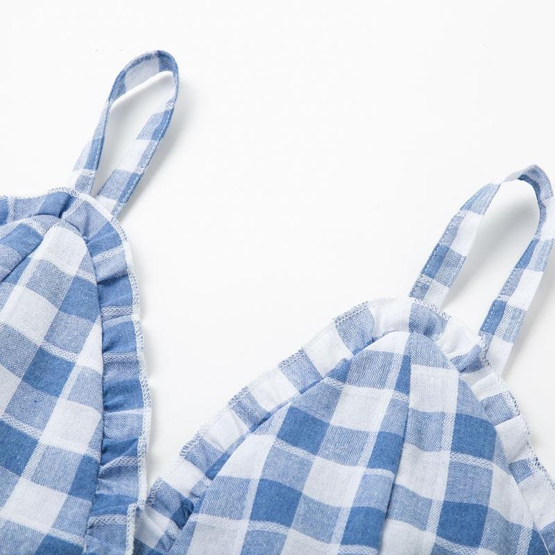 Casual Plaid Spaghetti Strap High Street V Neck Sundress - Image 7