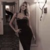 Celebrity Mid Calf Zipper Sexy Lace Bodycon Dress - Image 3