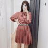 Chic Pleated Stylish Mini Dresses With Snake Belt