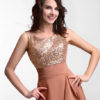 Chiffon Evening Dress Sequin Bridesmaid Dress Sleeveless Ruffle Pleated Floor Length Party Dress - Image 5