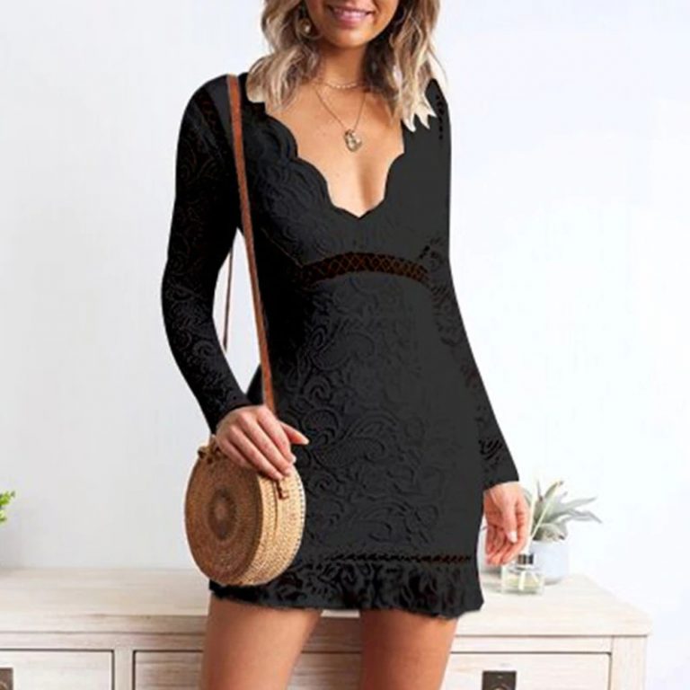 Deep V-neck Backless Ruffle Bodycon Mini Party Dress - Image 8