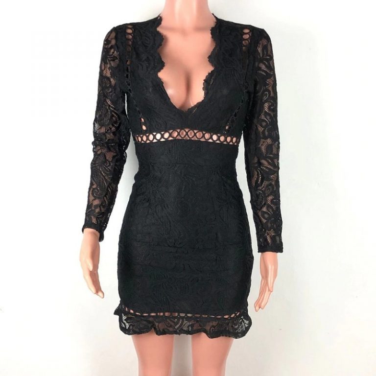 Deep V-neck Backless Ruffle Bodycon Mini Party Dress - Image 13