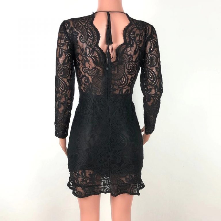 Deep V-neck Backless Ruffle Bodycon Mini Party Dress - Image 14