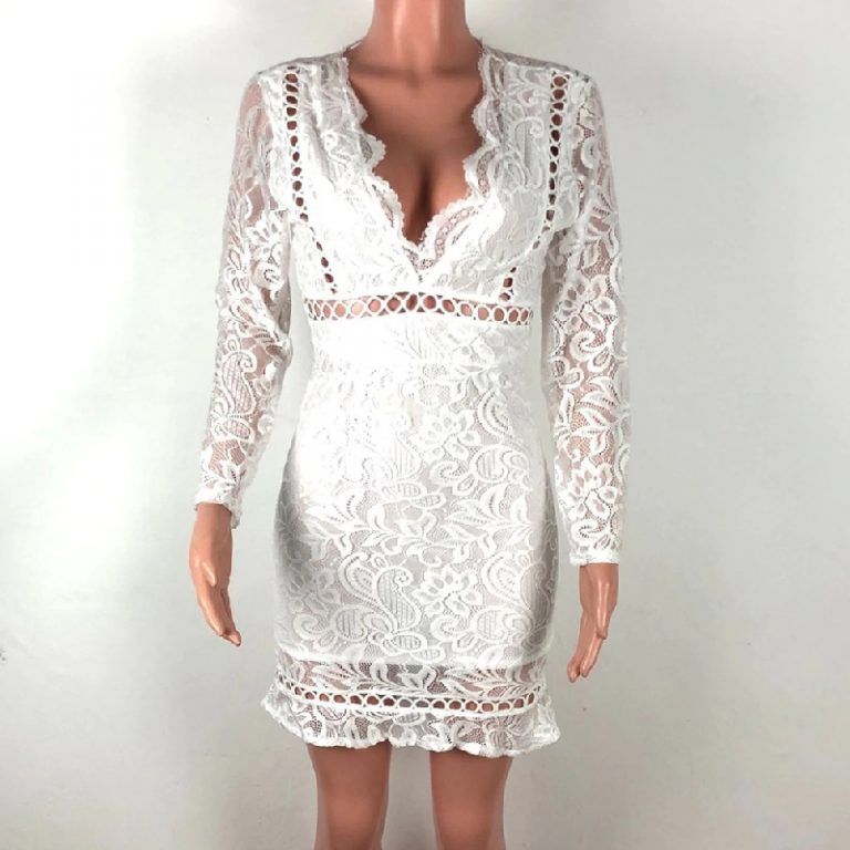 Deep V-neck Backless Ruffle Bodycon Mini Party Dress - Image 15
