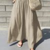 Elastic Waist Cotton Loose Wide Leg Pants with Pockets - Image 2