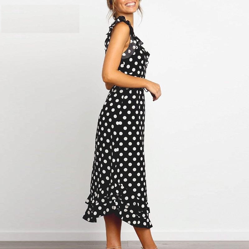 Fashion V Neck Polka Dot Casual High Waist Ruffle Party Dress - Image 2