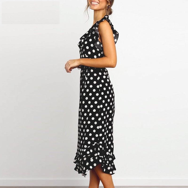 Fashion V Neck Polka Dot Casual High Waist Ruffle Party Dress - Image 4