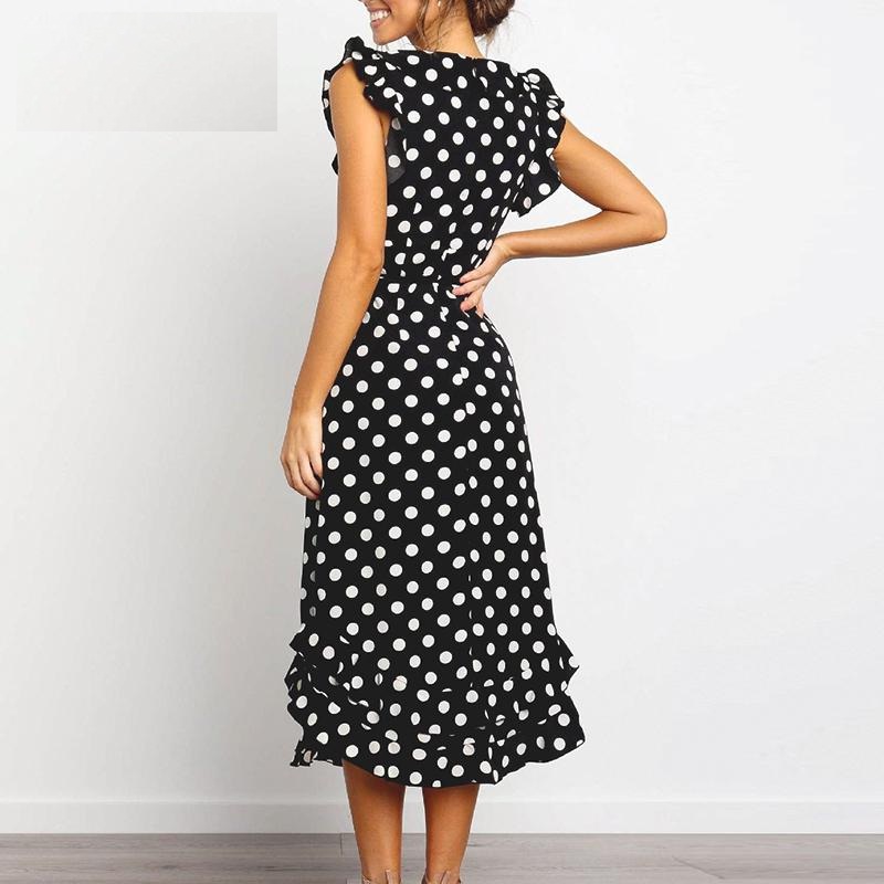 Fashion V Neck Polka Dot Casual High Waist Ruffle Party Dress - Image 5