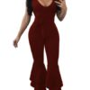 Flared Leg Jumpsuit Layered Ruffle One Piece Outfit - Image 3