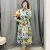 Elegant Floral Print Turn Down Collar Shirt Dress