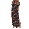 Floral Print V Neck Short Sleeves Casual Loose Long Maxi Dress