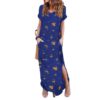 Floral Print V Neck Short Sleeves Casual Loose Long Maxi Dress - Image 2