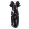 Floral Print V Neck Short Sleeves Casual Loose Long Maxi Dress - Image 6