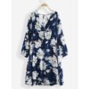 Floral Print V-neck Long Sleeve Backless Causal Dress