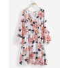 Floral Print V-neck Long Sleeve Backless Causal Dress - Image 2