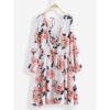 Floral Print V-neck Long Sleeve Backless Causal Dress - Image 3