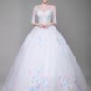 Flowers Embroidered Beading Half Sleeve Keyhole Floor Length Princesses Pageant Dress