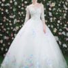 Flowers Embroidered Beading Half Sleeve Keyhole Floor Length Princesses Pageant Dress - Image 2