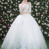 Flowers Embroidered Beading Half Sleeve Keyhole Floor Length Princesses Pageant Dress - Image 3