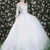 Flowers Embroidered Beading Half Sleeve Keyhole Floor Length Princesses Pageant Dress - Image 5