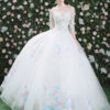Flowers Embroidered Beading Half Sleeve Keyhole Floor Length Princesses Pageant Dress - Image 6
