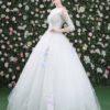 Flowers Embroidered Beading Half Sleeve Keyhole Floor Length Princesses Pageant Dress - Image 7