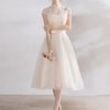 Cap Sleeve Bow Sash Illusion Organza Cocktail Dress - Image 2