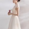 Cap Sleeve Bow Sash Illusion Organza Cocktail Dress - Image 5