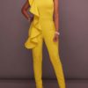Jewel Neck Sleeveless Cotton Blend Skinny One Piece Outfit