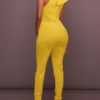 Jewel Neck Sleeveless Cotton Blend Skinny One Piece Outfit - Image 2