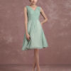Knee Length Pleated Homecoming V Neck Sleeveless A Line Cocktail Bridesmaid Dress