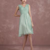 Knee Length Pleated Homecoming V Neck Sleeveless A Line Cocktail Bridesmaid Dress - Image 4