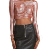 Leather Like Sexy Top Ruched Going Out Tops - Image 2