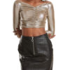 Leather Like Sexy Top Ruched Going Out Tops - Image 3