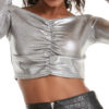 Leather Like Sexy Top Ruched Going Out Tops - Image 4