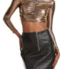 Leather Like Sexy Top Ruched Going Out Tops - Image 5