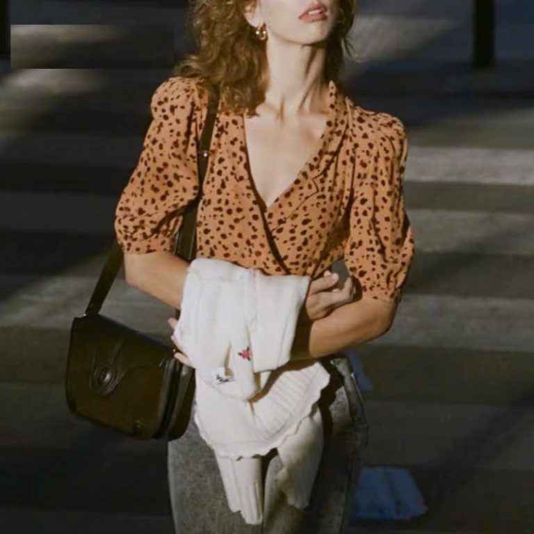 Leopard Print Ruffles Vintage Puff Sleeve Casual Shirt