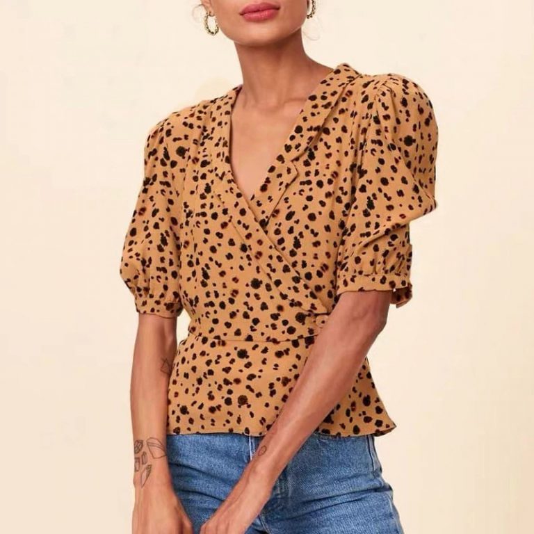 Leopard Print Ruffles Vintage Puff Sleeve Casual Shirt - Image 2