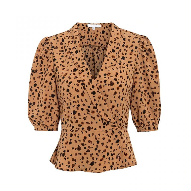 Leopard Print Ruffles Vintage Puff Sleeve Casual Shirt - Image 4