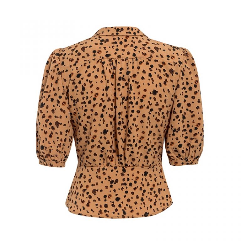 Leopard Print Ruffles Vintage Puff Sleeve Casual Shirt - Image 5