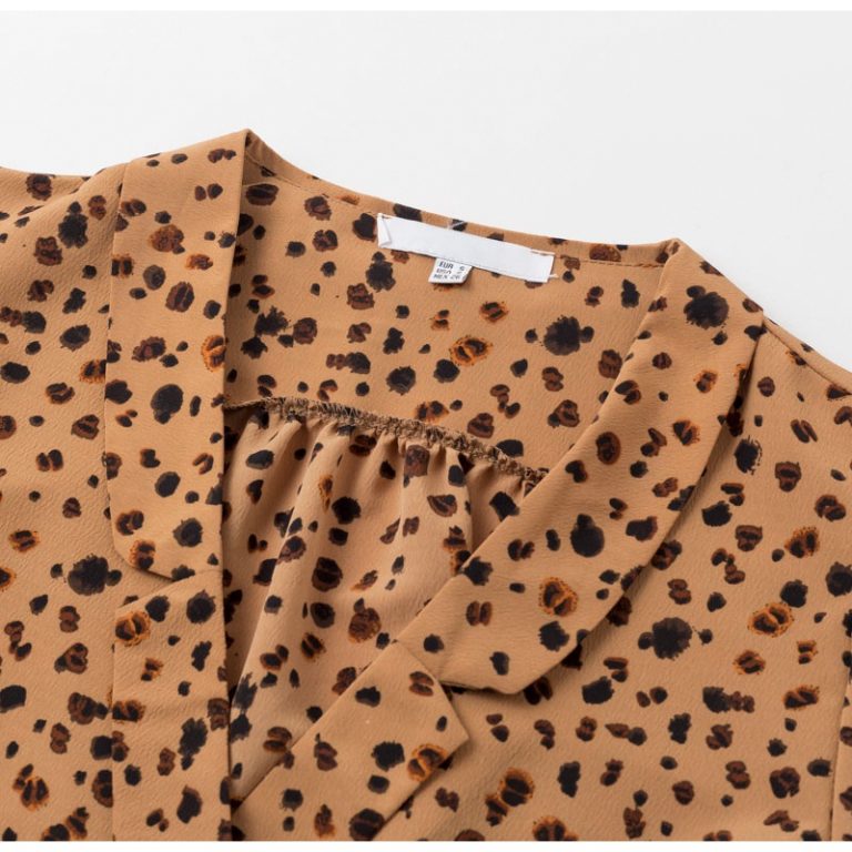 Leopard Print Ruffles Vintage Puff Sleeve Casual Shirt - Image 6