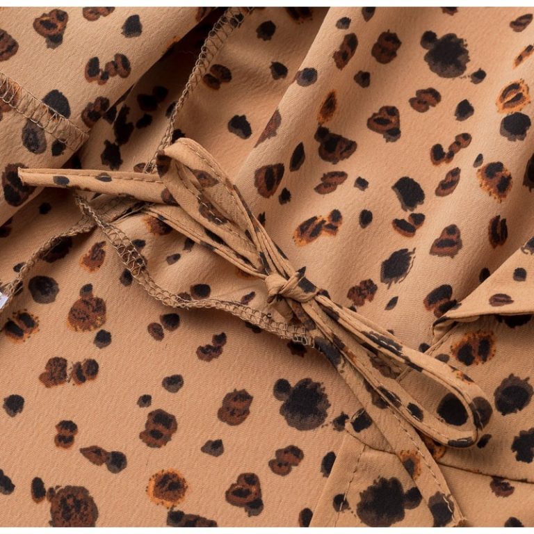 Leopard Print Ruffles Vintage Puff Sleeve Casual Shirt - Image 7