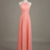 Long Halter Backless Cut Out Ruched Chiffon A Line Wedding Party Bridesmaid Dress - Image 15