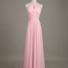 Long Halter Backless Cut Out Ruched Chiffon A Line Wedding Party Bridesmaid Dress - Image 7